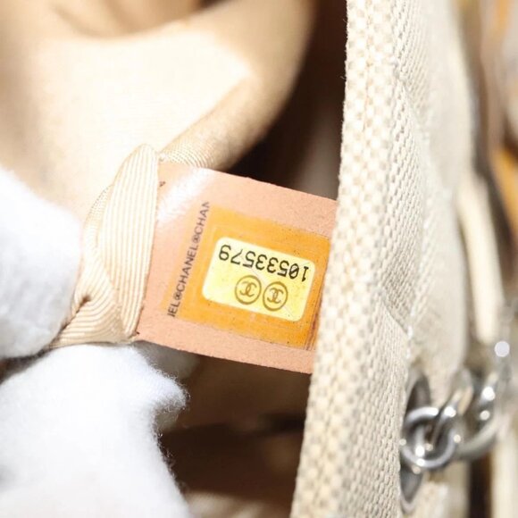 CHANEL Camelia Choco Bar Hand Bag Canvas Beige Silver CC Auth sw727 - Picture 13 of 16